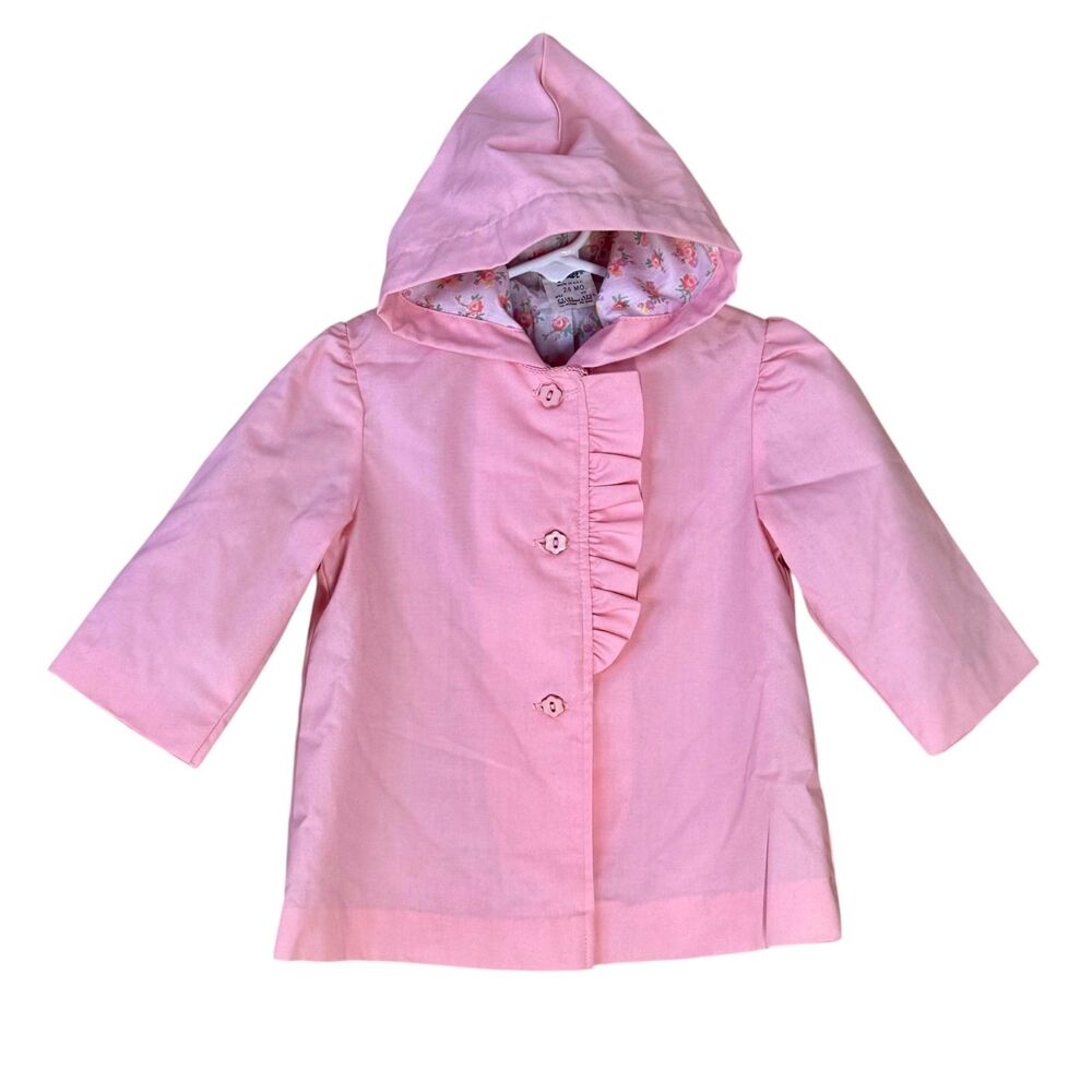 Vintage 90s Weather Tamer Pink Hooded Coat 24M Floral Lined Ruffle USA
